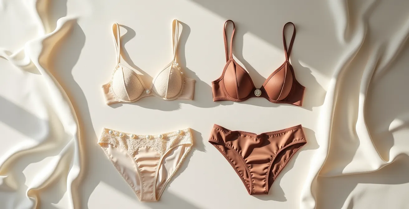 Comparaison visuelle entre lingerie élégante en dentelle fine et matières nobles