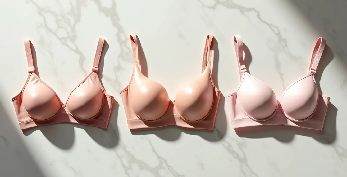 Vue comparative de différents types de soutiens-gorge pour corriger l'asymétrie mammaire