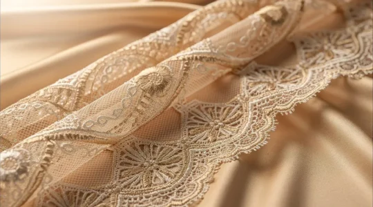 Lingerie ajourée élégante avec détails de résille sur tissu de soie