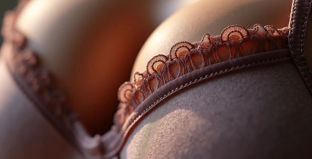 Vue macro détaillée d'une armature de soutien-gorge montrant les signes d'usure