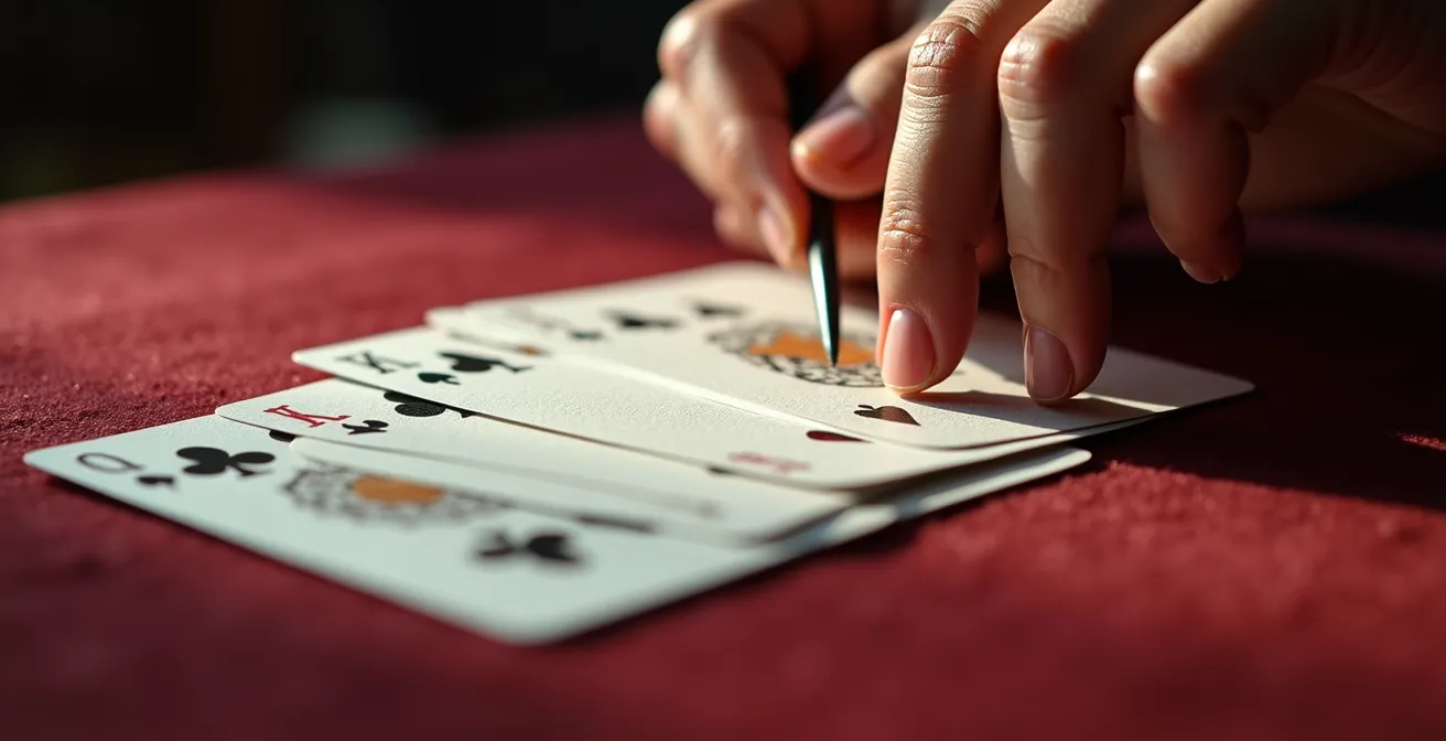 Mains délicates appliquant des gommettes colorées sur des cartes de jeu érotique