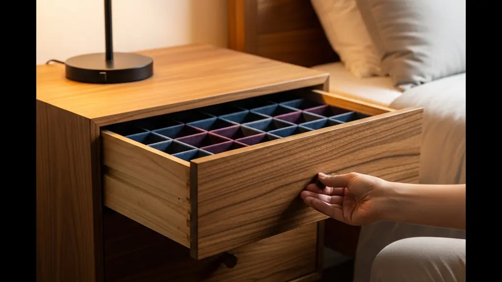 Table de chevet élégante avec système de rangement caché intégré