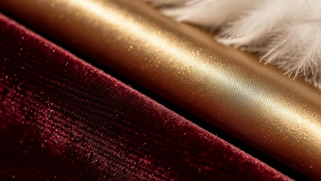 Détail macro de textures variées sur un lit : velours, satin et fausse fourrure