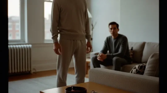 Dans un intérieur calme, une personne à l’allure réservée adopte une posture stable et assurée, suggérant une autorité rassurante sans agressivité.