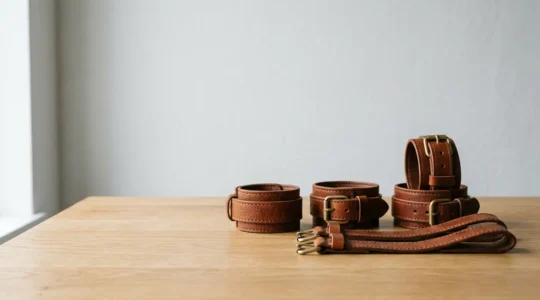 Accessoire de bondage en cuir véritable illustrant la qualité supérieure du matériau pour les débutants