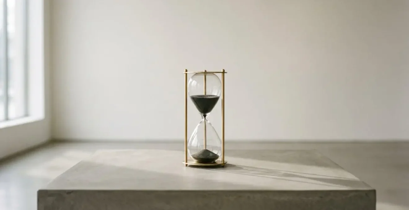 Sablier minimaliste évoquant la manipulation du temps et de l'attente