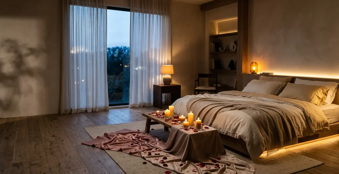 Transformation d'un espace intime en décor de cinéma pour une soirée romantique